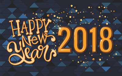 Felice Nuovo Anno 2018, 4k, natale, Natale, Nuovo Anno 2018, sfondo blu