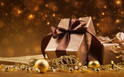4k -, weihnachts-dekorationen, geschenke, happy new year, merry christmas, braun, dekoration, xmas, weihnachten, neujahr