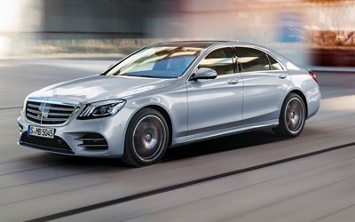 Mercedes-Benz Classe S AMG, 2018, 4k, berlina di lusso, argento w222, auto nuove, business class, argento Classe S, Mercedes