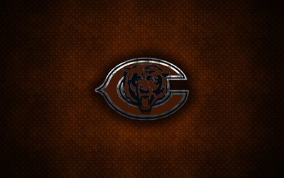 Chicago Bears, 4k, club di football americano, logo in metallo, Chicago, Illinois, USA, creativo, arte, NFL, emblema, in metallo arancione di sfondo, il football americano, Campionato Nazionale di Calcio, Nazionale di Calcio della Conferenza