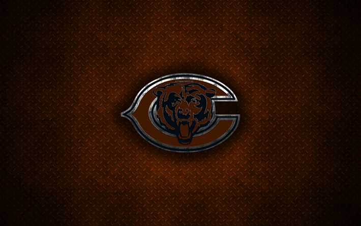 Chicago Bears, 4k, american football club, metal logo, Chicago, Illinois, USA, creative art, NFL, emblem, orange metal background, american football, National Football League, National Football Conference
