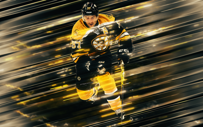 Patrice Bergeron, 4k, Boston Bruins, Kanadensisk ishockeyspelare, v&#228;nster ytter, NHL, kreativ konst, USA, hockey