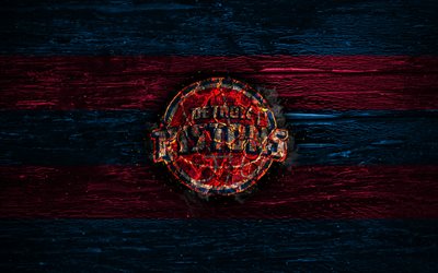 Detroit Pistons, old logo, NBA, blue and purple lines, american basketball club, grunge, basketball, fire logo, Eastern Conference, wooden texture, USA
