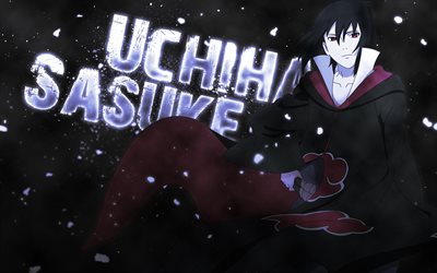 Sasuke Uchiha, night, red eyes, ninja, fan art, Sharingan, manga, Naruto