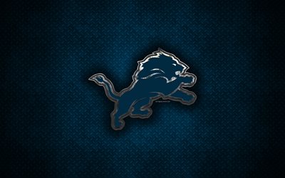 Detroit Lions, American football club, metal logo, Detroit, Michigan, USA, creative art, NFL, emblem blue metal background, american football, National Football League, National Football Conference