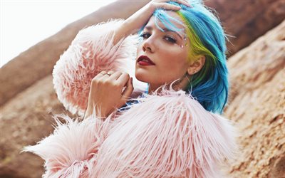 Halsey, 4k, photoshoot, American singer, American celebrity, portrait, pink fluffy jacket, Ashley Nicolette Frangipane