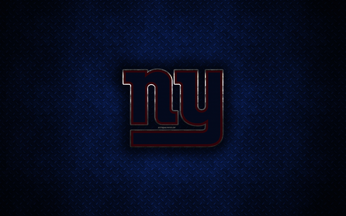 New York Giants, squadra di football Americano, logo in metallo, East Rutherford, New Jersey, USA, creativo, arte, NFL, emblema, blu, metallo, sfondo, football americano, Campionato Nazionale di Calcio, Nazionale di Calcio della Conferenza