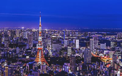 4k, برج طوكيو, HDR, مناظر المدينة, برج التلفزيون, nightscapes, نيبون تلفزيون المدينة, طوكيو, اليابان, آسيا