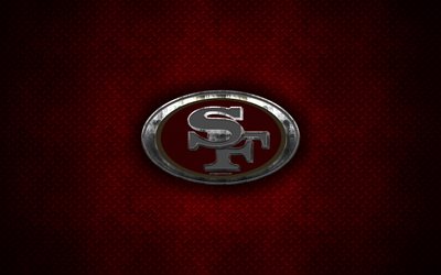 San Francisco 49ers, American football club, metal logo, San Francisco, California, USA, creative art, NFL, emblem, red metal background, american football, National Football League, National Football Conference