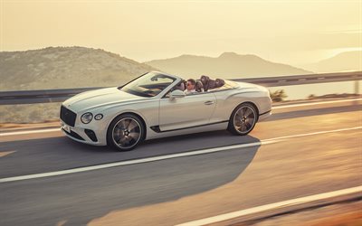 Bentley Continental GT Convertible, 2019, view from above, front view, white convertible, luxury cars, Bentley