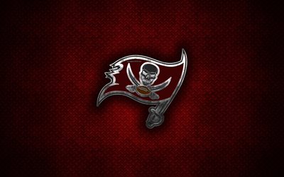 Tampa Bay Buccaneers, American football club, metalli-logo, Tampa, Florida, USA, creative art, NFL, tunnus, punainen metalli tausta, amerikkalainen jalkapallo, National Football League, National Football Conference