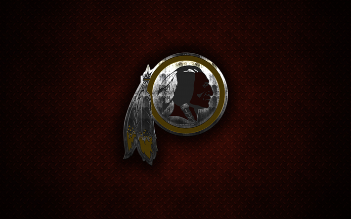 Washington Redskins Amerikan Futbol Kul&#252;b&#252;, metal logo, Washington, AMERİKA Birleşik Devletleri, yaratıcı sanat, NFL, amblem, kahverengi metal arka plan, Amerikan Futbolu, Ulusal Futbol Ligi ve Ulusal Futbol Konferansı