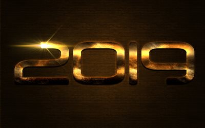 2019 Year, gold stylish lettering, 2019 greeting card background, metallic texture, gold letters, New 2019 Year, golden numbers, 2019 backgrounds