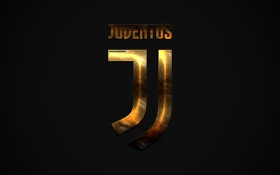 Juventus FC, golden new logo, new emblem Juventus, Italian football club, Italian champion, Serie A, Italy, football, mesh texture, black metal mesh, Juve