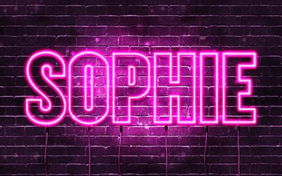 Sophie, 4k, pap&#233;is de parede com os nomes de, nomes femininos, Sophie nome, roxo luzes de neon, texto horizontal, imagem com Sophie nome