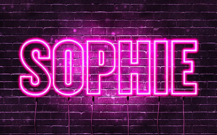 Sophie, 4k, wallpapers with names, female names, Sophie name, purple neon lights, horizontal text, picture with Sophie name