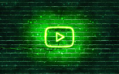 Youtube logotipo verde, 4k, verde brickwall, Logotipo do Youtube, marcas, Youtube neon logotipo, Youtube
