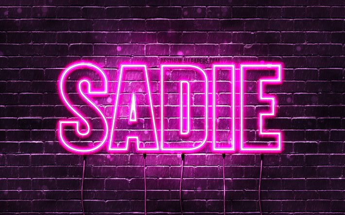 Sadie, 4k, des fonds d&#39;&#233;cran avec des noms, des noms f&#233;minins, Sadie nom, de violet, de n&#233;ons, le texte horizontal, image avec Sadie nom