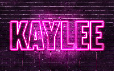 Kaylee, 4k, taustakuvia nimet, naisten nimi&#228;, Kaylee nimi, violetti neon valot, vaakasuuntainen teksti, kuva Kaylee nimi