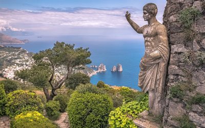 sculpture, mountains, seascape, Mediterranean, Capri, Italy