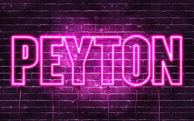 Peyton, 4k, taustakuvia nimet, naisten nimi&#228;, Peyton nimi, violetti neon valot, vaakasuuntainen teksti, kuva Peyton nimi