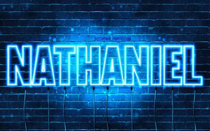 Nathaniel, 4k, sfondi per il desktop con i nomi, il testo orizzontale, Nathaniel nome, neon blu, immagine con nome Nathaniel