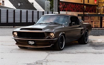 Ford Mustang, 1969, brown sports coupe, brown matte Mustang, retro cars, Custom Mustang, american vintage cars, Ford