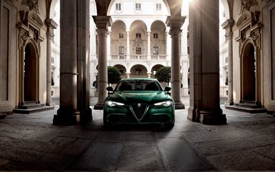 Alfa Romeo Giulia Ti, 4k, vista de frente, 2019 coches, 952, verde Giulia, 2019 Alfa Romeo Giulia, los autos italianos, Alfa Romeo