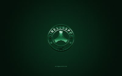 Giresunspor, Turkish football club, 1 Lig, green logo, green carbon fiber background, football, Giresun, Turkey, Giresunspor logo