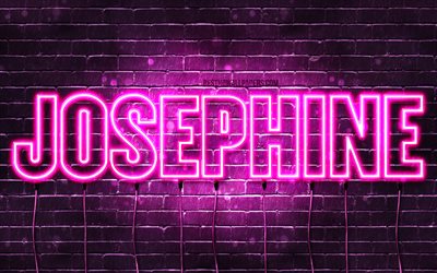 Josephine, 4k, wallpapers with names, female names, Josephine name, purple neon lights, horizontal text, picture with Josephine name