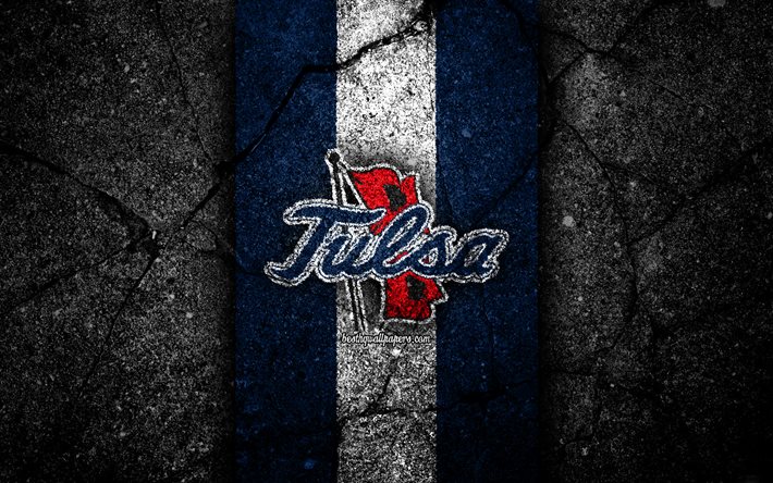 Tulsa Golden Hurricane, 4k, squadra di football americano, NCAA, pietra bianca blu, USA, trama di asfalto, football americano, logo di Tulsa Golden Hurricane