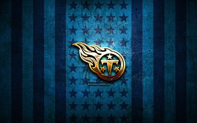 Tennessee Titans flag, NFL, blue metal background, american football team, Tennessee Titans logo, USA, american football, golden logo, Tennessee Titans