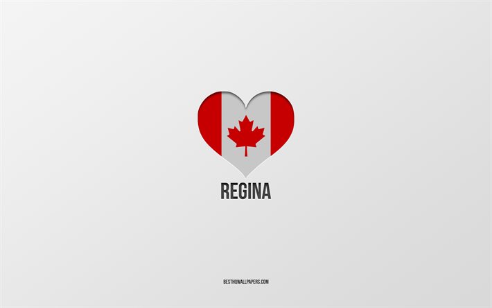 Eu amo Regina, cidades canadenses, fundo cinza, Regina, Canad&#225;, cora&#231;&#227;o com bandeira canadense, cidades favoritas, amo Regina