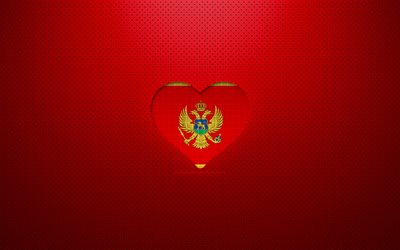 ich liebe montenegro, 4k, europa, rot gepunkteter hintergrund, montenegrinisches flaggenherz, montenegro, lieblingsl&#228;nder, liebe montenegro, montenegrinische flagge