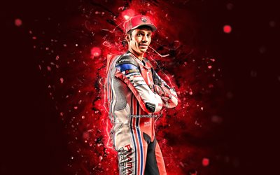 ミケーレ・ピロ, 4k, 赤いネオン, プラマックレーシング, イタリアのオートバイレーサー, MotoGP, MotoGP世界選手権, ミケーレピロ4K