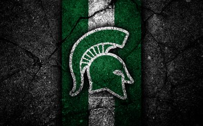 Michigan State Spartans, 4k, &#233;quipe de football am&#233;ricain, NCAA, pierre blanche verte, USA, texture asphalte, football am&#233;ricain, logo Michigan State Spartans