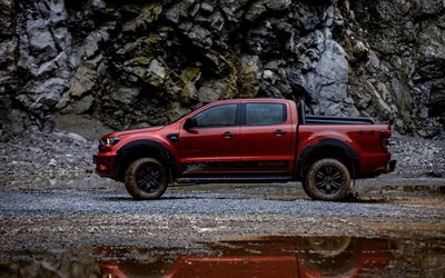 Ford Ranger Storm, 2020, side view, exterior, red pickup truck, new red, american cars, Ford