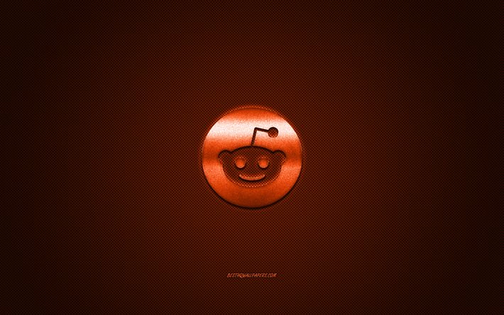 Social media Reddit, logo arancione Reddit, sfondo arancione in fibra di carbonio, logo Reddit, emblema Reddit
