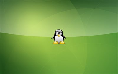 Tux, Linux, pingouin, fond vert, mascotte Linux, pingouin Linux, logo Linux