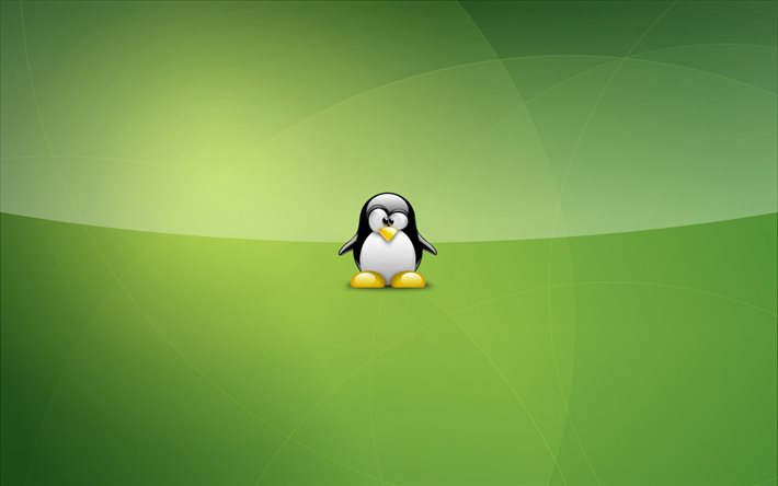 Tux, Linux, pinguim, fundo verde, mascote do Linux, pinguim do Linux, logotipo do Linux