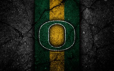 Oregon Ducks, 4k, amerikan futbol takımı, NCAA, yeşil sarı taş, ABD, asfalt dokusu, amerikan futbolu, Oregon Ducks logosu
