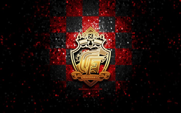 Gyeongnam FC, logotipo brilhante, K League 1, fundo xadrez preto vermelho, futebol, clube de futebol coreano, logotipo Gyeongnam, arte em mosaico, Gyeongnam