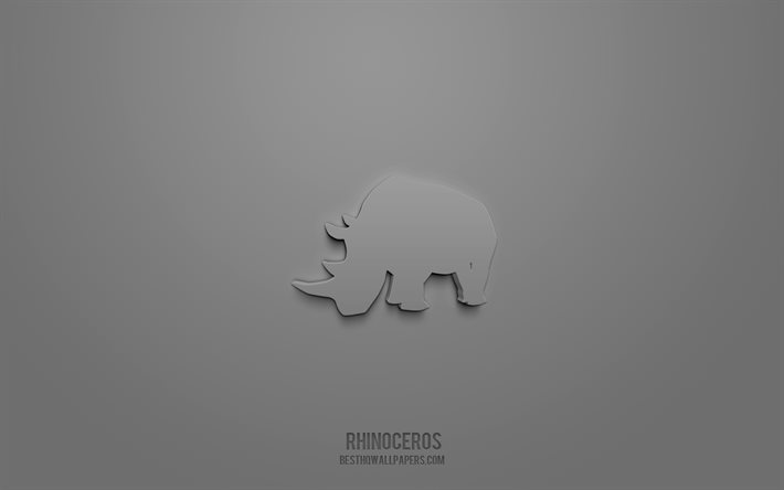 Rhinoceros 3d icon, gray background, 3d symbols, Rhinoceros, Animals icons, 3d icons, Rhinoceros sign, Animals 3d icons