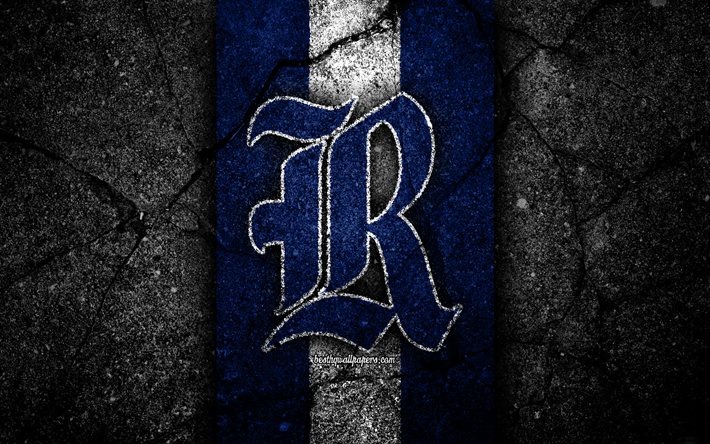 Rice Owls, 4k, squadra di football americano, NCAA, pietra bianca blu, USA, trama di asfalto, football americano, logo di Rice Owls
