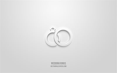 Wedding Rings 3d icon, white background, 3d symbols, Wedding Rings, Wedding icons, 3d icons, Wedding Rings sign, Wedding 3d icons