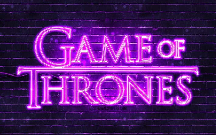 Game of Thrones violetti logo, 4k, violetti tiilisein&#228;, TV-sarja, Game of Thrones -logo, muoti Game of Thrones -neonlogo, Game of Thrones