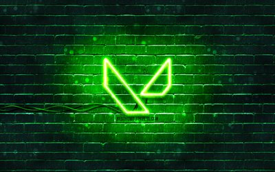 Logo verde Valorant, 4k, brickwall verde, logo Valorant, marchi di giochi, logo neon Valorant, Valorant
