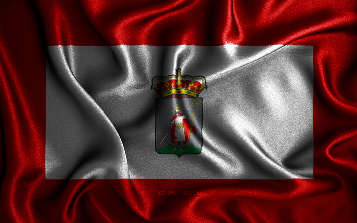 Gijon bayrağı, 4k, ipek dalgalı bayraklar, İspanyol şehirleri, Gijon G&#252;n&#252;, Gijon Bayrağı, kumaş bayraklar, 3D sanat, Gijon, İspanya şehirleri, Gijon 3D bayrağı