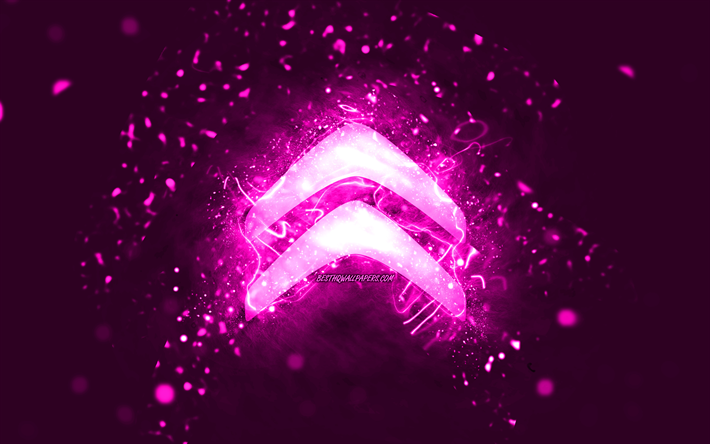 Citroen viola logo, 4k, viola luci al neon, creativo, viola sfondo astratto, logo Citroen, marche di automobili, Citroen