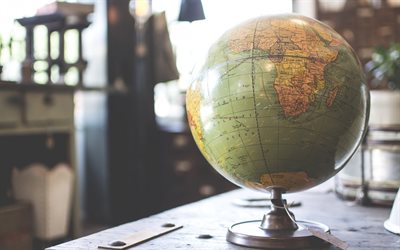 globo sul tavolo, mappa del mondo, geografia, globo, mappa dell'Africa, mappa dell'Oceano Atlantico meridionale, mappe